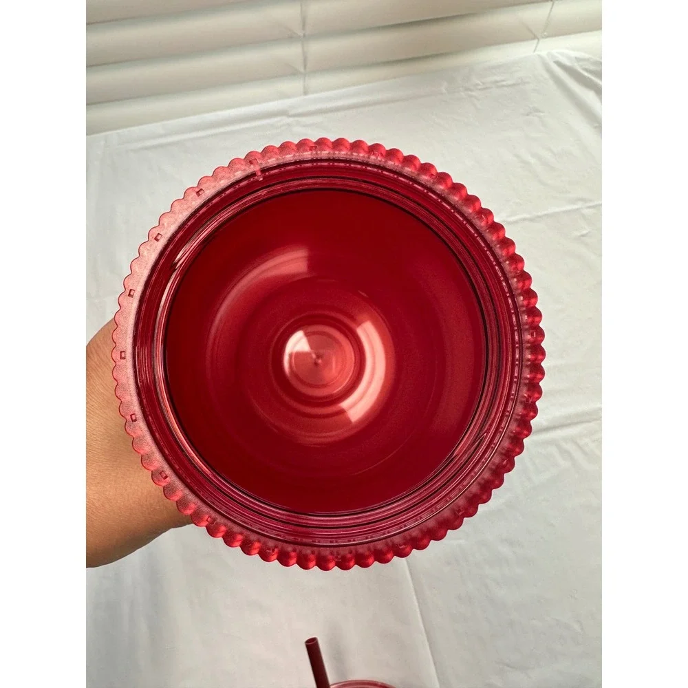 Starbucks 2022‎ Holiday Metallic Pink Scalloped Wave Venti Tumbler 24oz Cold Cup